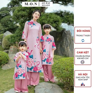 Áo dài mẹ bé dư niên tơ 4 tà cao cấp hồng