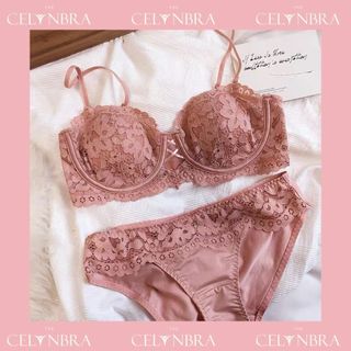 Bộ đồ lót ren, set đồ lót ren hoa có gọng không đệm the celynbra - b26