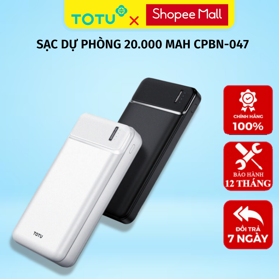 Sạc dự phòng 20000mAh TOTU CPBN-047 2 cổng USB - Bảo hành 12 tháng chính hãng