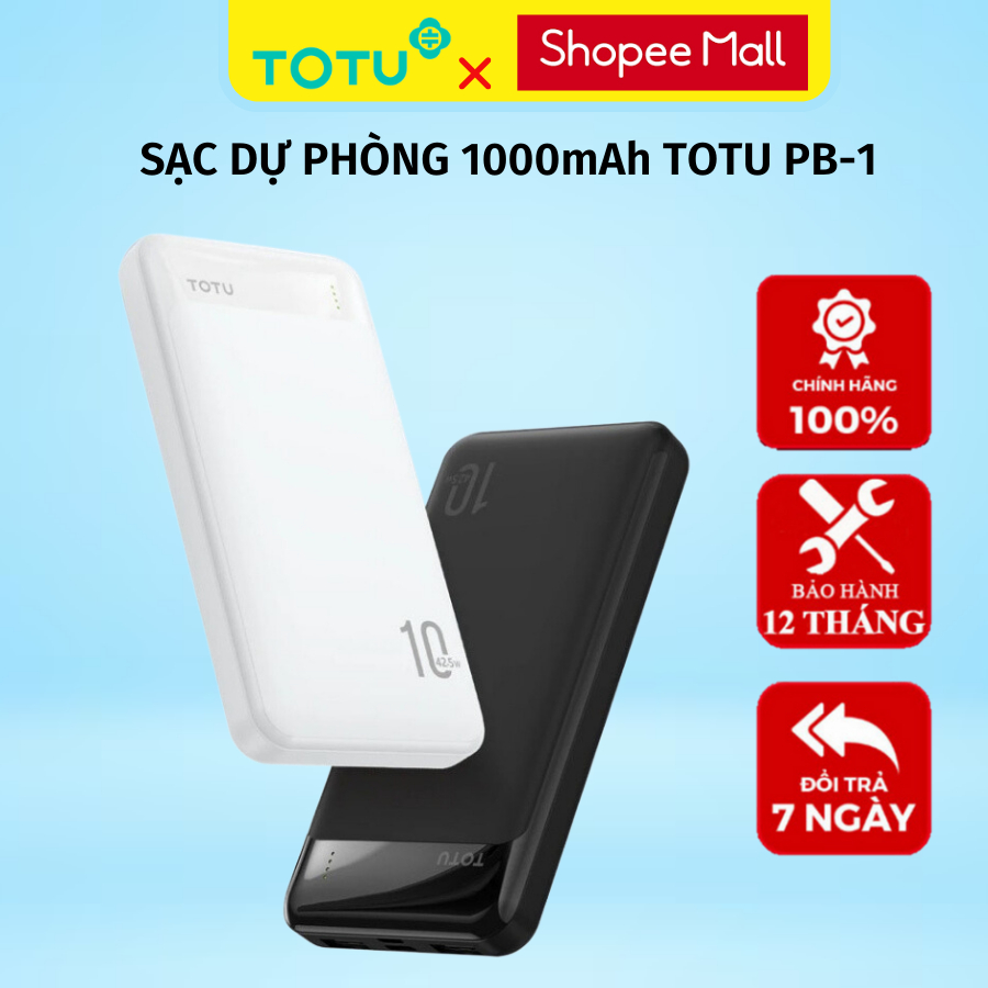 Sạc dự phòng 10000mAh TOTU PB-1- hỗ trợ sạc nhanh, tích hợp 2 cổng output - Bảo Hành 12 Tháng