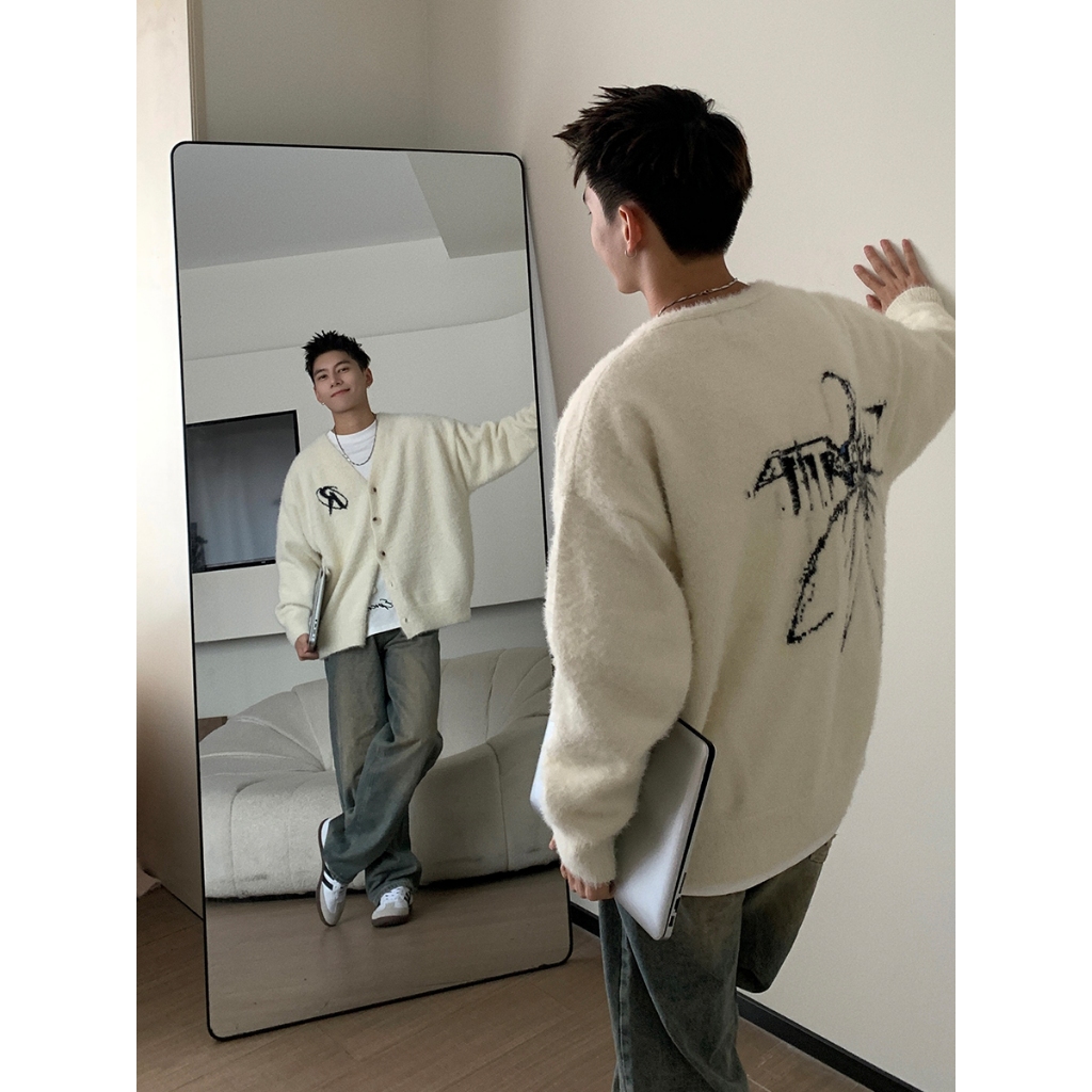 Áo len cardigan nam nữ unisex lông mềm hình nhện, Cardigan nam nữ unisex dệt hình Spider cá tính phong cách đường phố