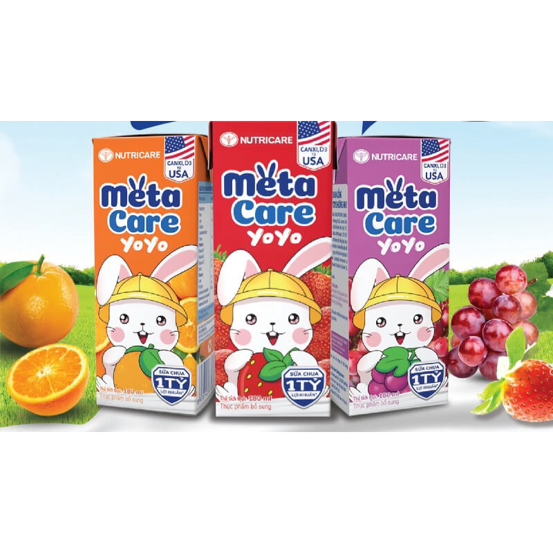 Lốc sữa chua uống dinh dưỡng Nutricare yoyo 4 hộp 110ml(dâu,cam ,nho )