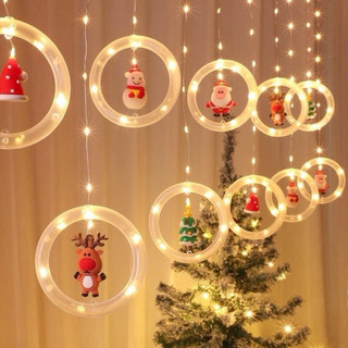 Đèn led trang trí giáng sinh noen năm mới. dây thả mành tròn rèm trang trí ông già noen