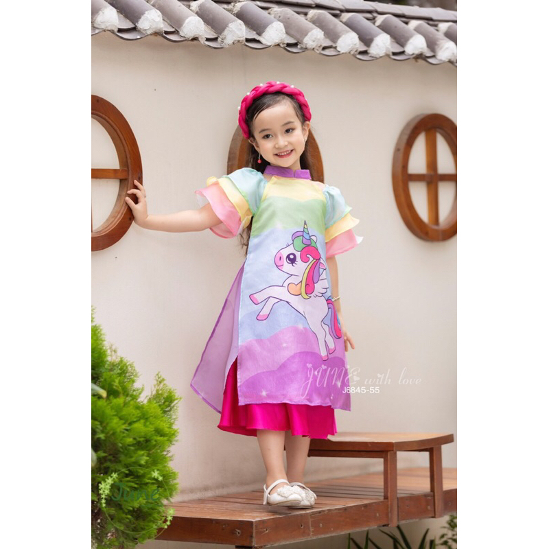 Áo dài sắc màu cầu vồng in hình ngựa pony của june size 10-40kg