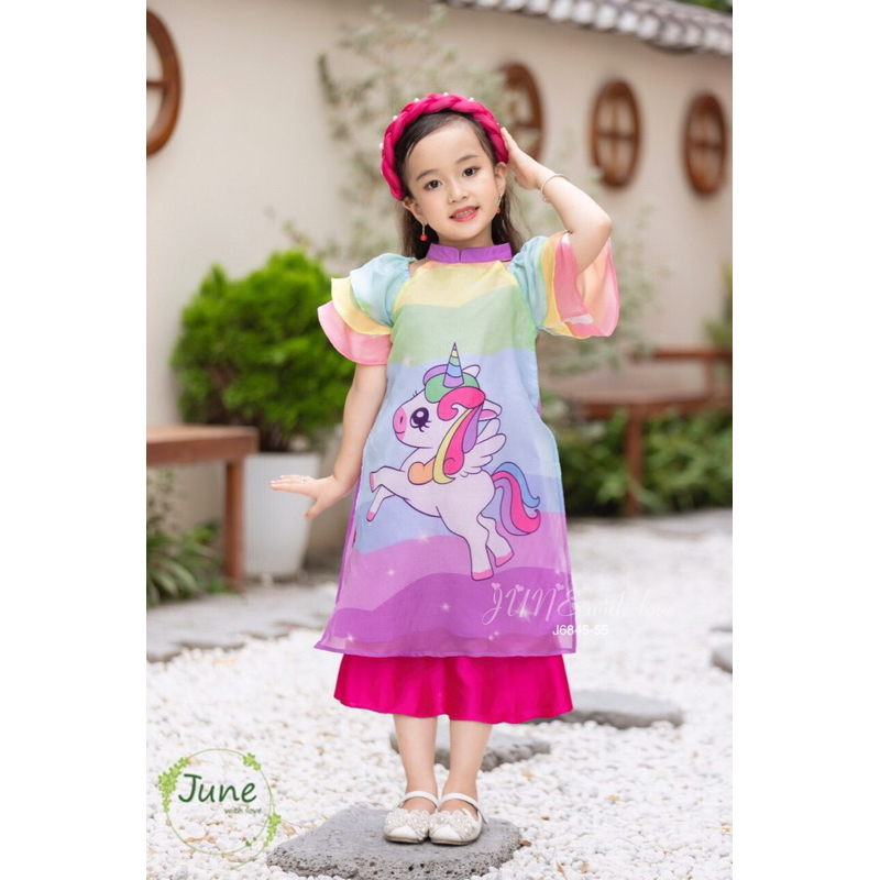 Áo dài sắc màu cầu vồng in hình ngựa pony của june size 10-40kg