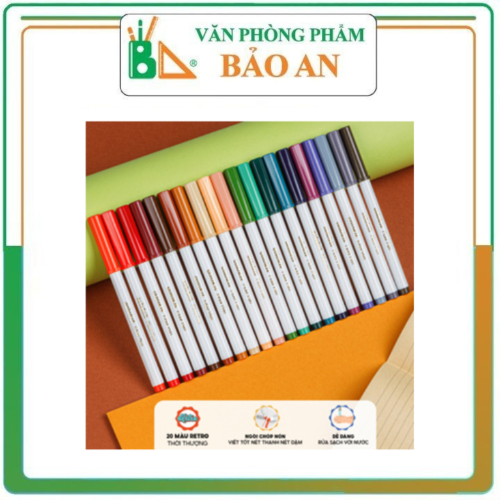 Bút lông màu Fiber Pen 20 màu Retro Thiên Long Colokit rửa được ngòi chóp SWM-C009