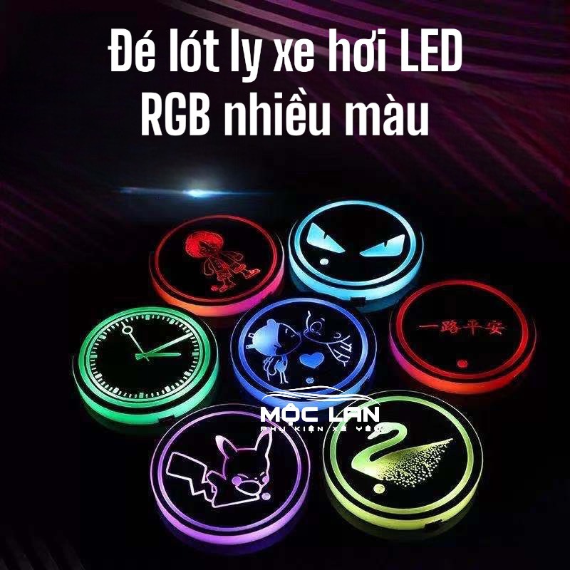 Lót Cốc Nước ô Tô Có Đèn LED RGB Cảm Biến Rung Chống Trượt Cổng Sạc USB Trang Trí Nội Thất Xe Hơi
