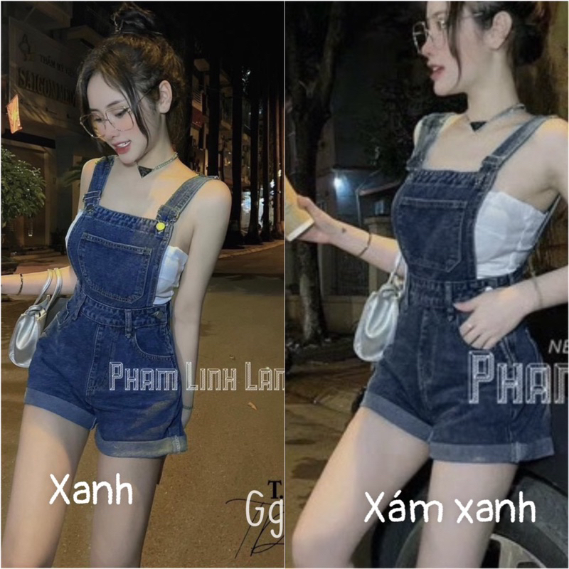 JUMSUIT YẾM JEAN Đùi 2 màu Dây Bản Túi Hộp 🥇 Chất JEAN QC dày mịn