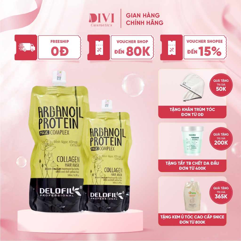 Kem ủ tóc Collagen Hair Mask Delofil phục hồi tóc hư tổn, làm mềm mượt, ngăn chặn tóc gãy rụng 500ml - Mỹ phẩm Divi
