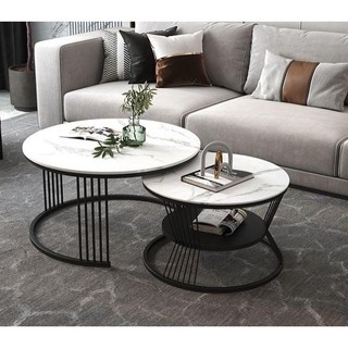 Bàn trà đôi bàn Sofa phòng khách, bàn đôi tròn mặt đá ceramic chân sắt phun sơn tĩnh điện BTS001 ILADYVN