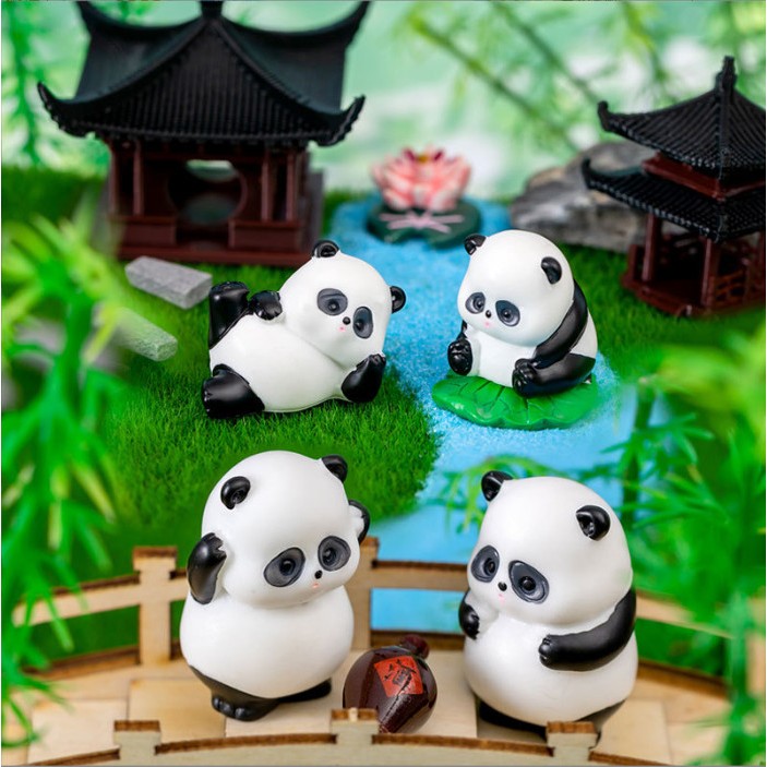 Tượng chú gấu trúc mũm mĩm dễ thương, decor terrarium, trang trí tiểu cảnh