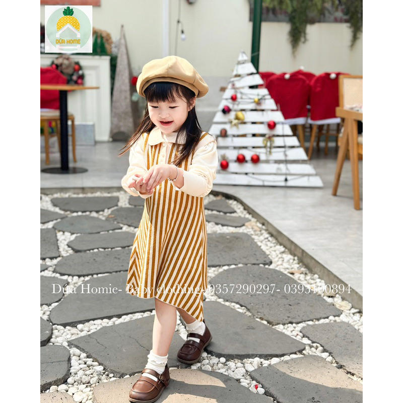 VÁY GILE KẺ SỌC CHẤT LIỆU LEN TĂM DÁNG XOÈ DÀNH CHO BÉ
