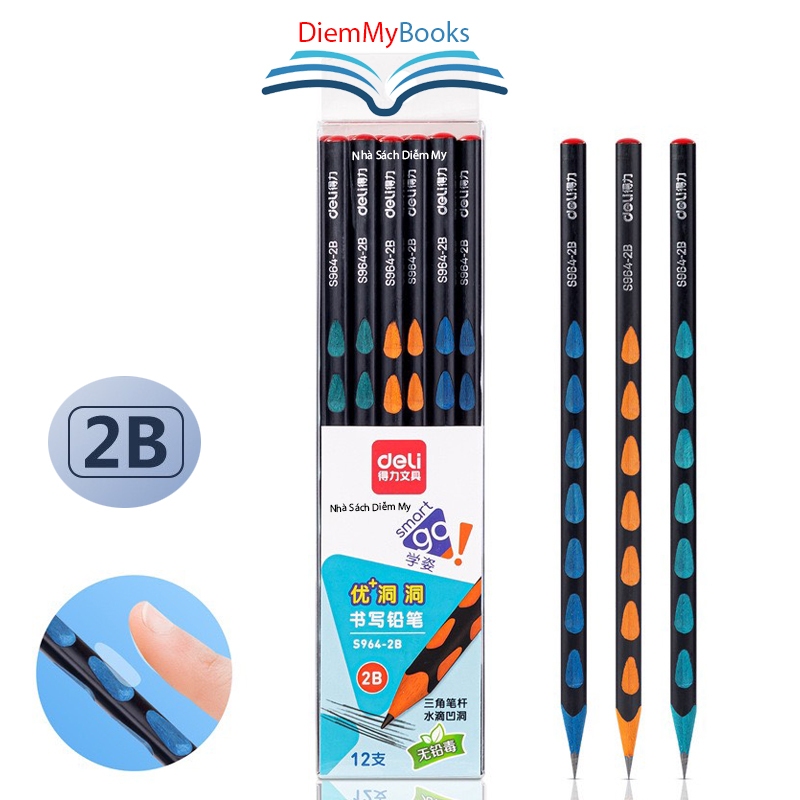 Bút Chì Gỗ Định Vị 2B Lõi Màu Deli - Điều Chỉnh Tư Thế Tập Viết, Chì Đậm Trơn Tru Học Sinh Luyện Chữ Vẽ Tranh Văn Phòng