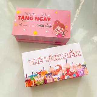 100 thẻ tích điểm mini kt 30x54mm, tích được 10 thẻ tặng 1 ly miễn phí