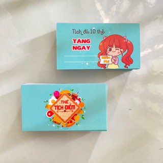 100 thẻ tích điểm mini kt 30x54mm, tích được 10 thẻ tặng 1 ly miễn phí màu xanh