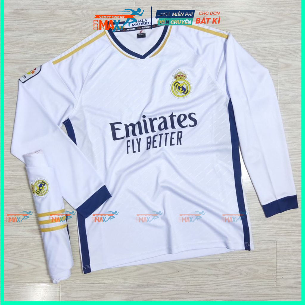 Bộ quần áo bóng đá tay dài REAL MADRID vải thun lạnh không xù đồ đá banh mẫu mới 2023 2024