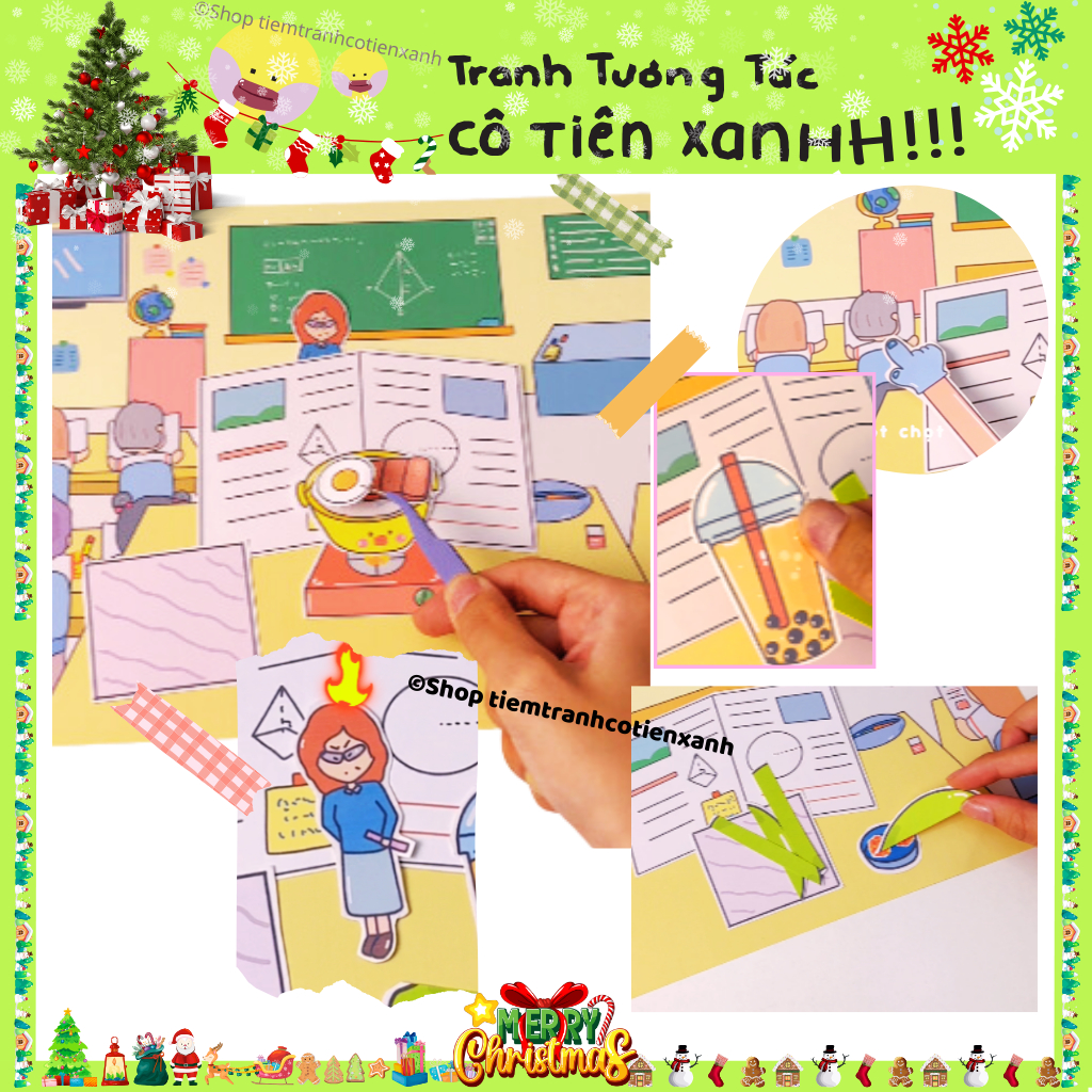 30 bộ Tranh Trương Tác Cô Tiên Xanh Tóp Tóp cho bé, Đồ chơi giấy Tranh Tương Tác