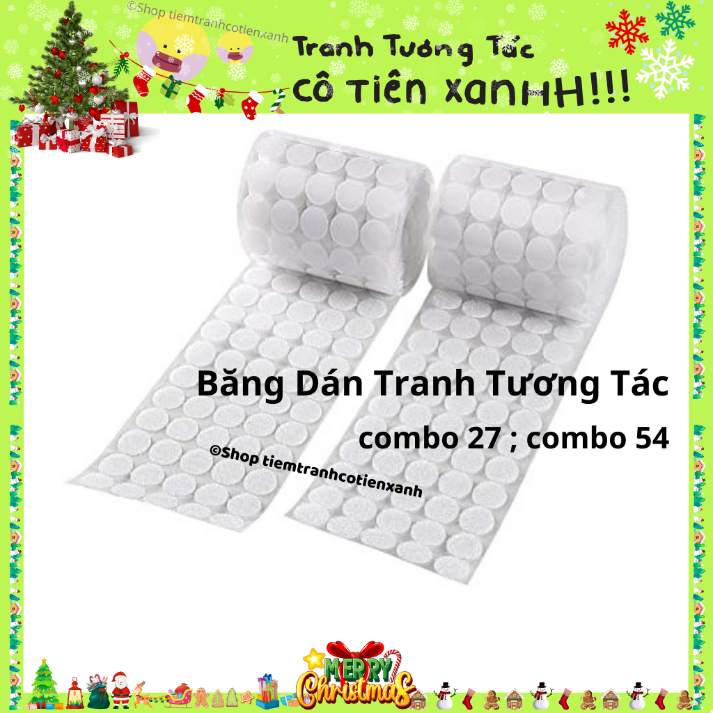 Com bo Miếng dán tranh tương tác cô tiên xanh băng dính gai velcro tròn trắng, nhám