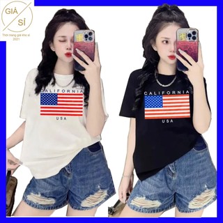 Áo thun nữ tay ngắn cổ tròn in hình US cờ mỹ đơn giản thời trang nhiều màu form vừa người đẹp basic áo cộc tay bán chạy