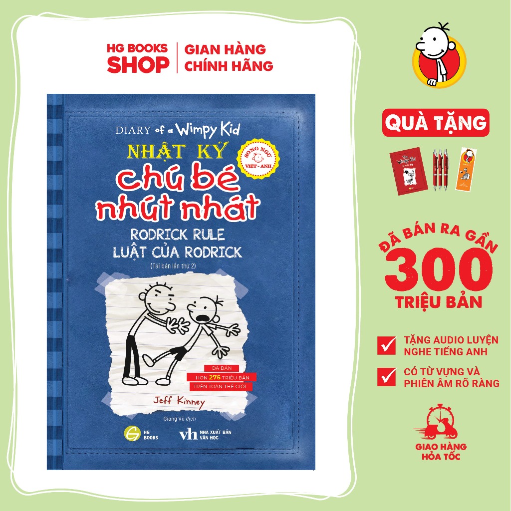 Combo Sách Song Ngữ: Nhật Ký Chú Bé Nhút Nhát - Diary Of A Wimpy Kid tập 1-10. Đã Bán 300 Triệu Bản. Tặng File Audio