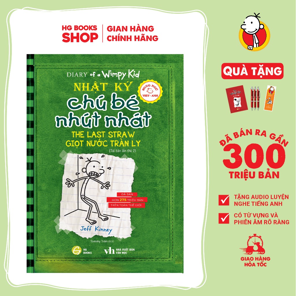 Combo Sách Song Ngữ: Nhật Ký Chú Bé Nhút Nhát - Diary Of A Wimpy Kid tập 1-10. Đã Bán 300 Triệu Bản. Tặng File Audio