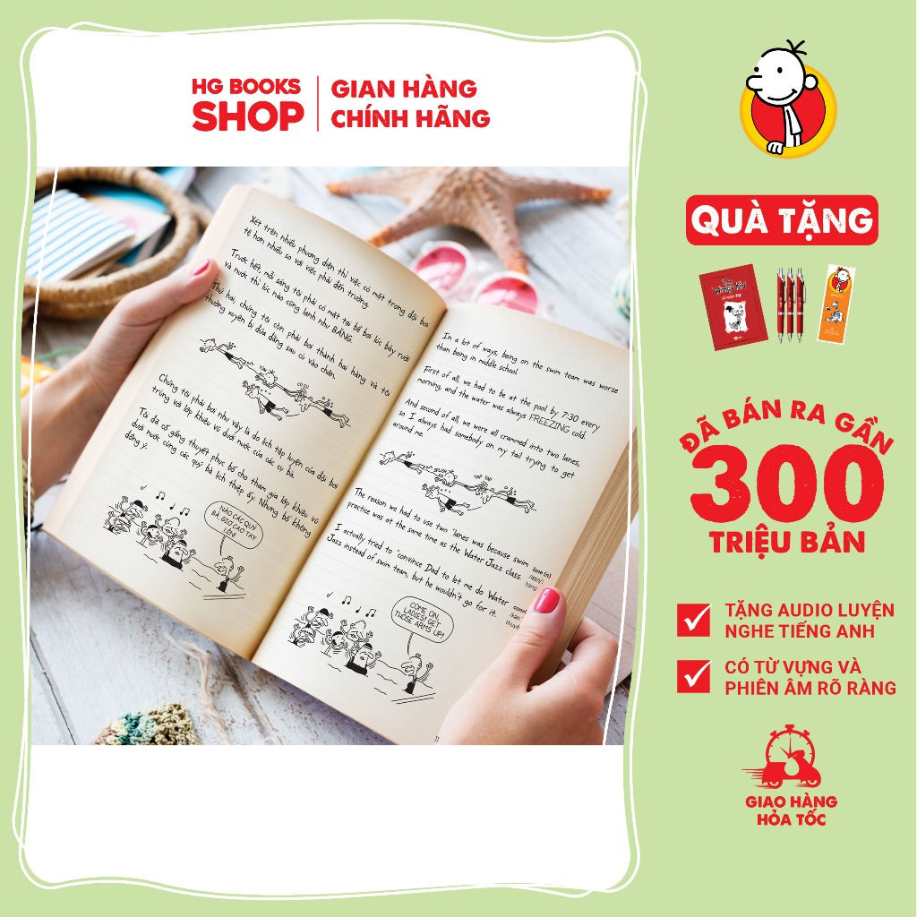 Combo Sách Song Ngữ: Nhật Ký Chú Bé Nhút Nhát - Diary Of A Wimpy Kid tập 1-10. Đã Bán 300 Triệu Bản. Tặng File Audio