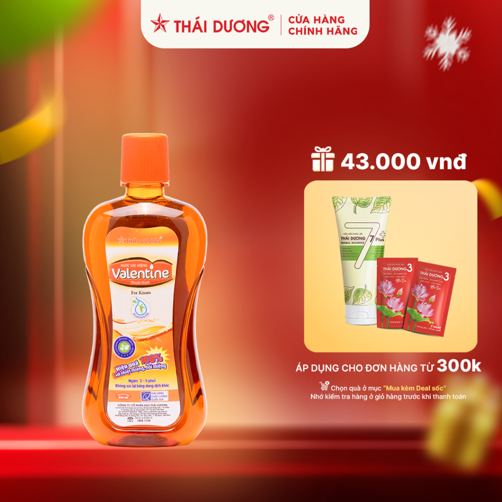 Nước súc miệng Valentine ngăn ngừa nhiệt miệng, hôi miệng, sâu răng, 500ml - Sao Thái Dương 500ml