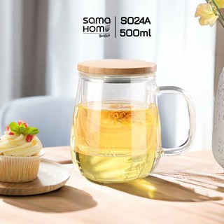 Ly lọc trà lõi thủy tinh S024A 500ml - Cốc trà thủy tinh chịu nhiệt có lọc Samahome Shop