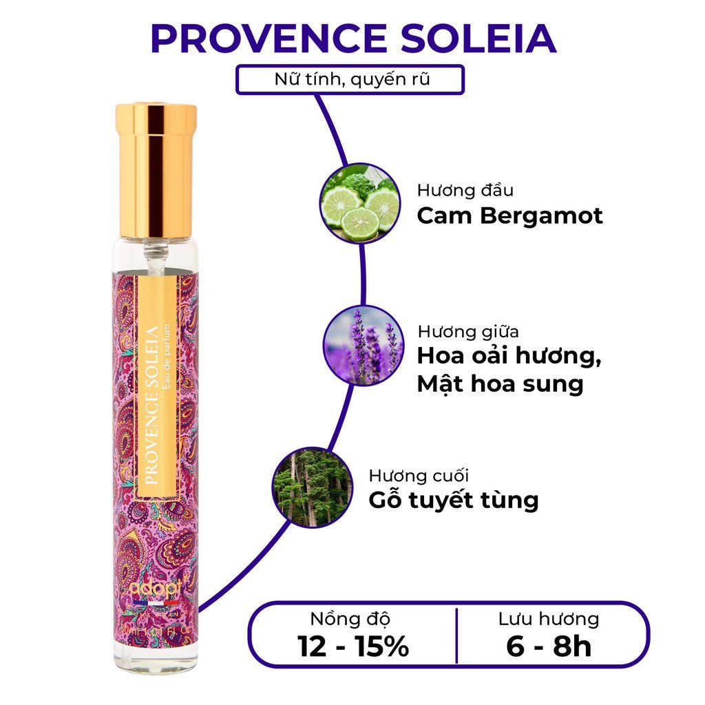 Nước hoa nữ ADOPT PROVENCE SOLEIA EDP 30ml chính hãng Pháp lưu hương thơm lâu nữ tính quyến rũ