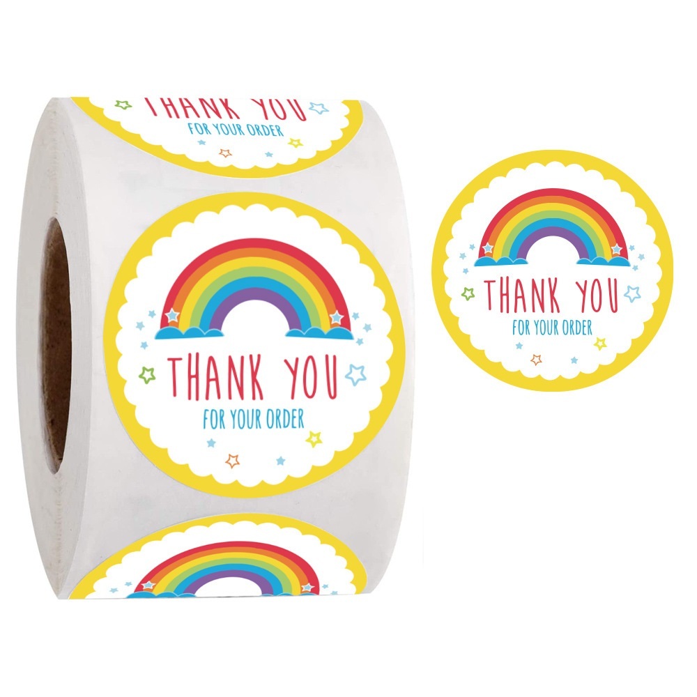 Cuộn 500 nhãn dán cảm ơn, sticker thank you, tem tròn thank you - tone trắng đơn giản, sang trọng