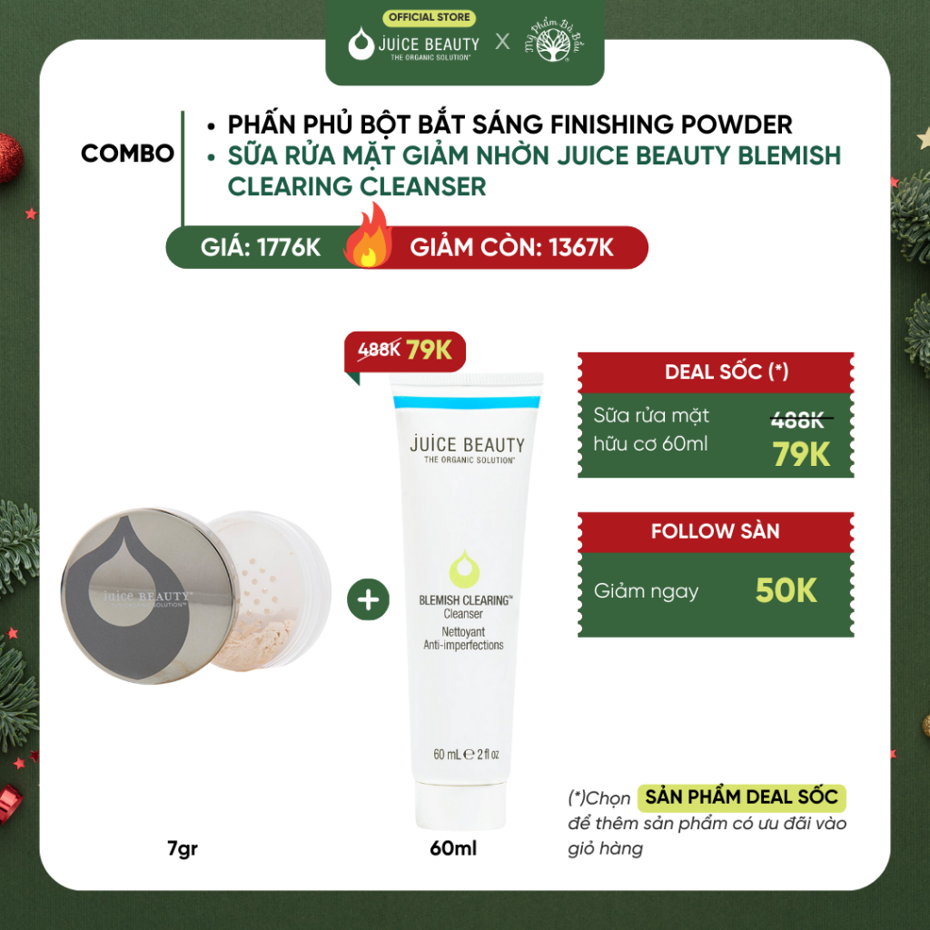 Phấn Phủ Bột Bắt Sáng Hữu Cơ Cao Cấp Juice Beauty Phyto-Pigments Flawless Finishing Powder