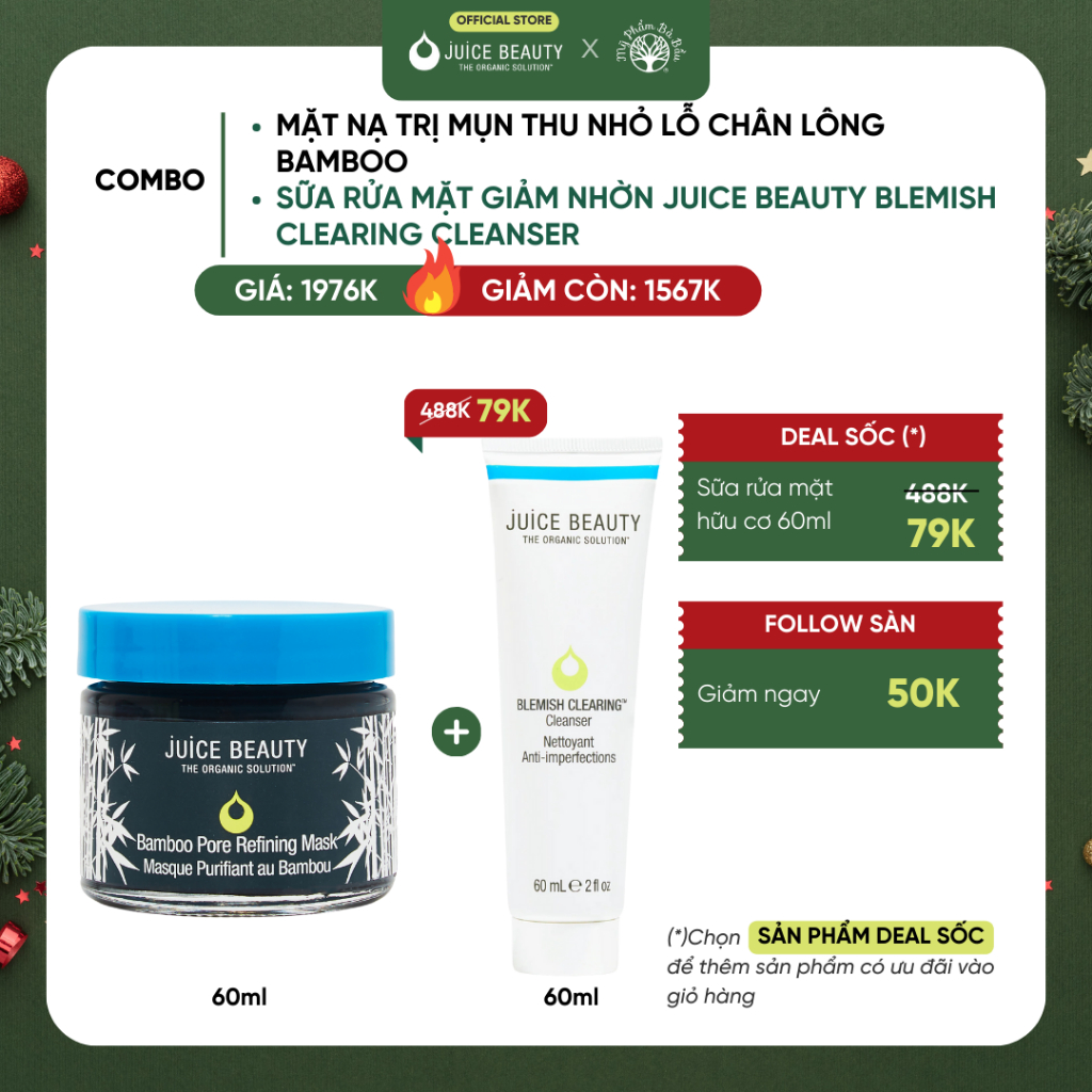 Mặt Nạ Tinh Than Tre Thu Nhỏ Lỗ Chân Lông Cho Da Nhờn/Mụn Juice Beauty Bamboo Pore Refining Mask 60ml