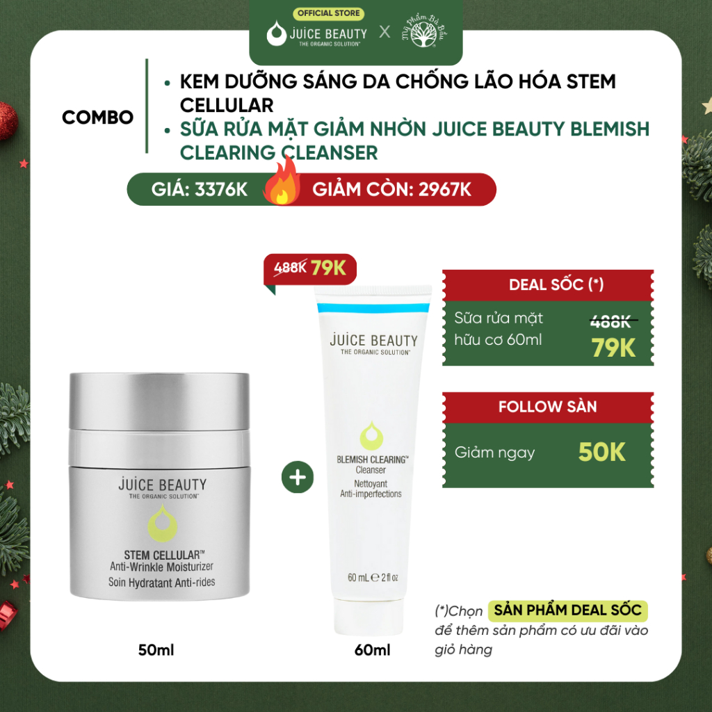 Kem Dưỡng Sáng Da Chống Lão Hóa Hữu Cơ Cao Cấp Juice Beauty Stem Cellular Anti-Wrinkle Moisturizer