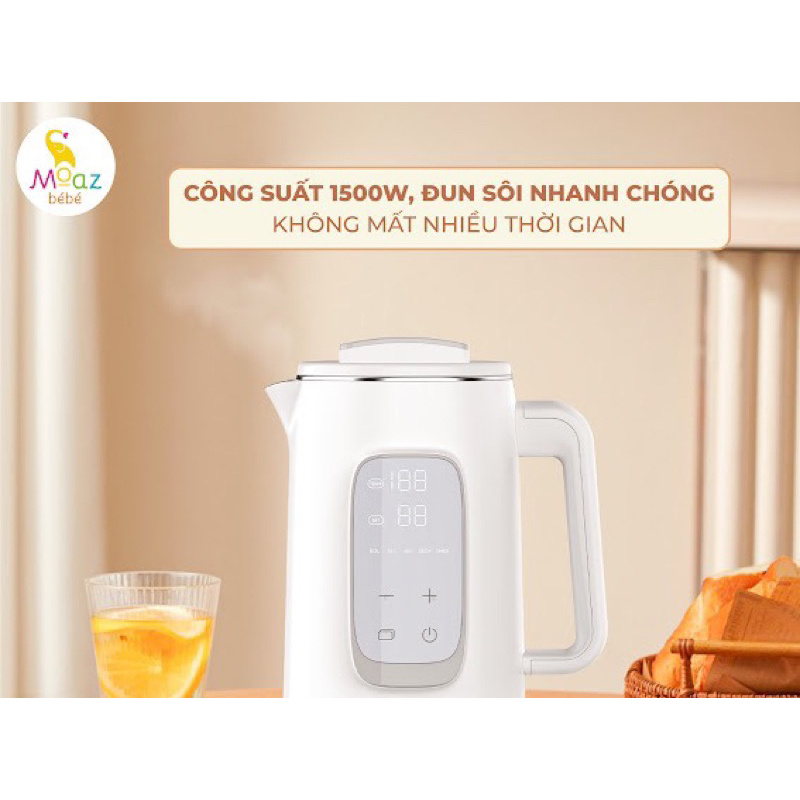 Ấm đun nước giữ nhiệt pha sữa pha trà khử clo moaz bébé moaz bebe mb070 1.5L bảo hành chính hãng 12 tháng