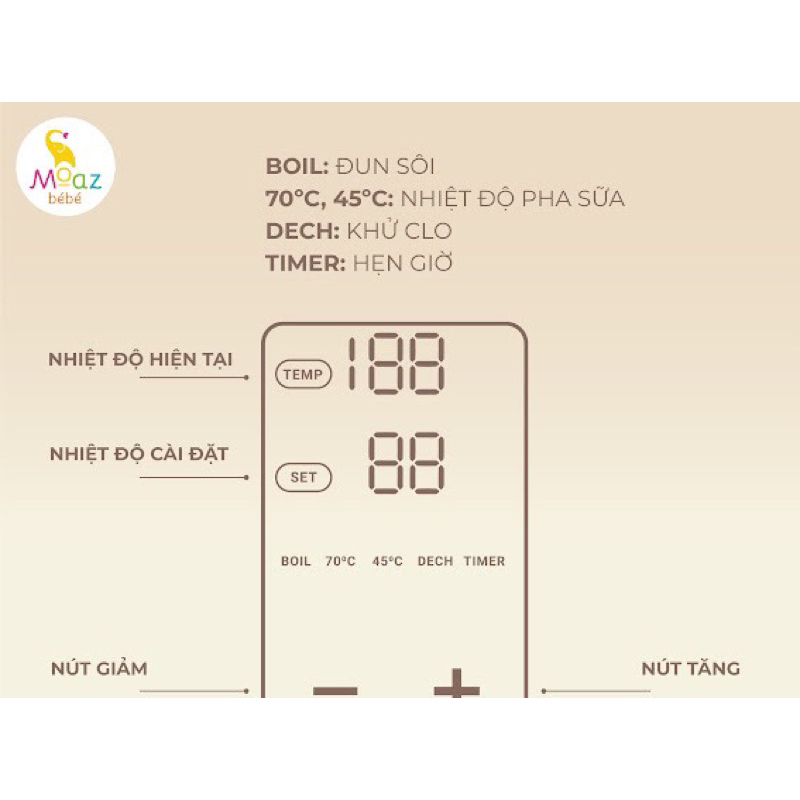 Ấm đun nước giữ nhiệt pha sữa pha trà khử clo moaz bébé moaz bebe mb070 1.5L bảo hành chính hãng 12 tháng