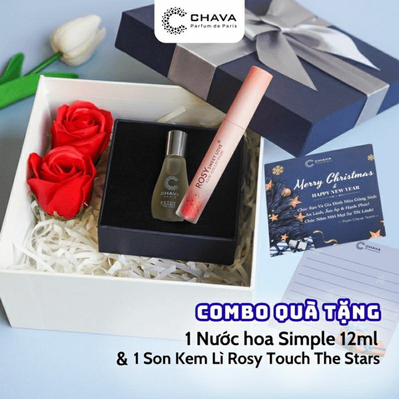 COMBO QUÀ TẶNG 1 NƯỚC HOA SIMPLE 12ML + 1 SON KEM LÌ ROSY TOUCH THE STARS  - CHAVA