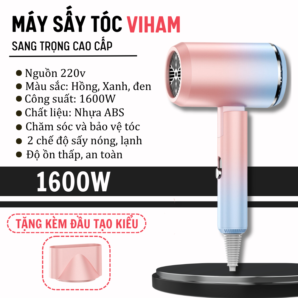Máy sấy tóc công suất lớn 1600w sấy tóc nóng lạnh độ ồn thấp có thể gập tiện dụng an toàn