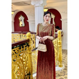 Đầm Nữ Dự Tiệc Phối Kim Sa Sang Trọng , Tôn Dáng , Đủ Size