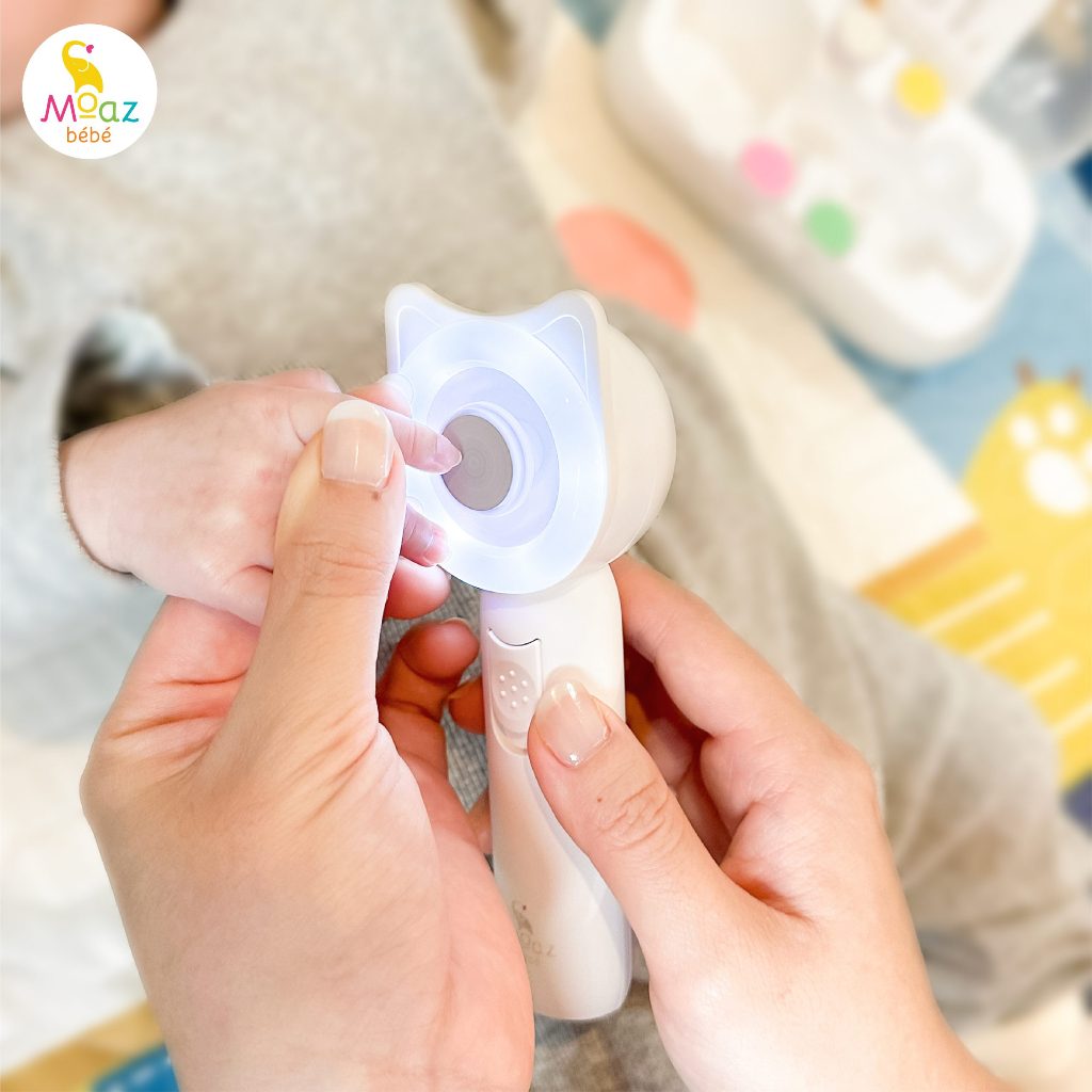 Máy dũa móng tay cho bé Moaz Bebe MB080, máy mài móng tay tai mèo có đèn led - Monnie Kids