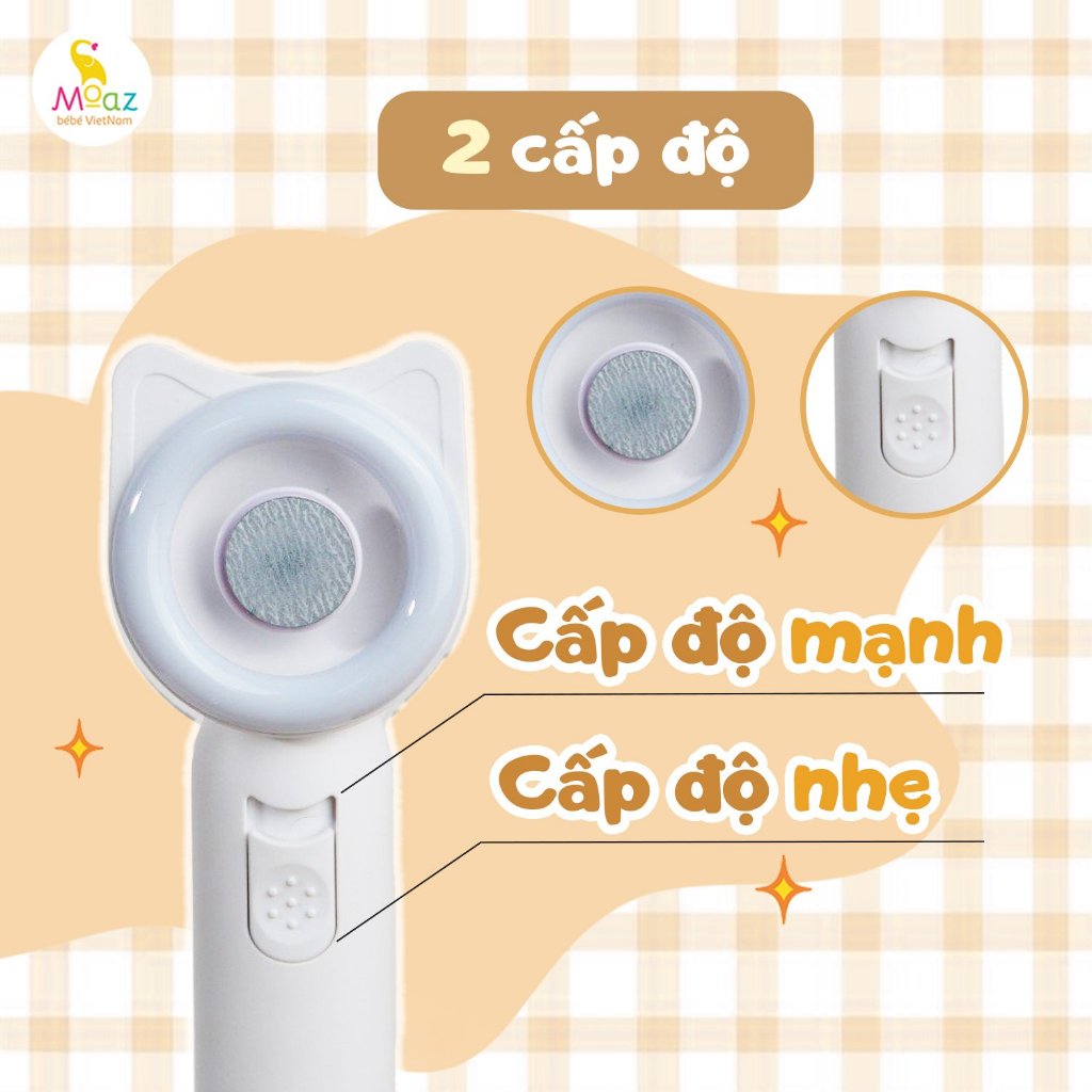 Máy dũa móng tay cho bé Moaz Bebe MB080, máy mài móng tay tai mèo có đèn led - Monnie Kids