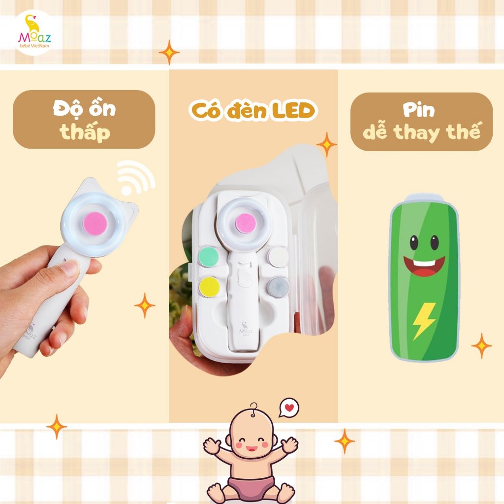 Máy dũa móng tay cho bé Moaz Bebe MB080, máy mài móng tay tai mèo có đèn led - Monnie Kids