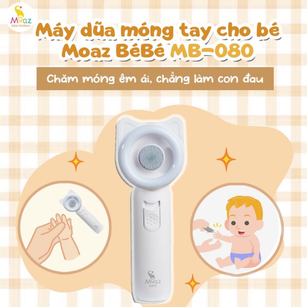 Máy dũa móng tay cho bé Moaz Bebe MB080, máy mài móng tay tai mèo có đèn led - Monnie Kids