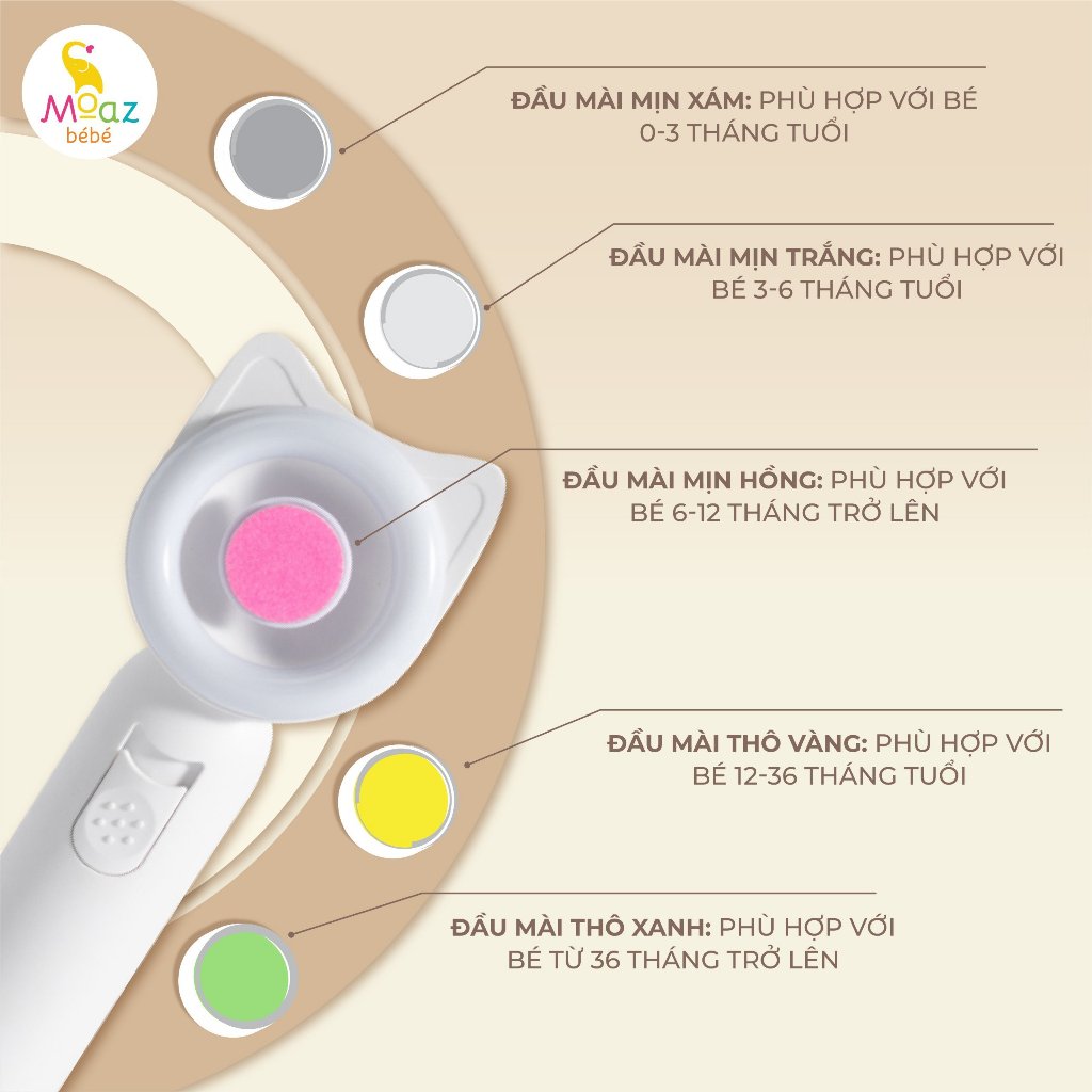 Máy dũa móng tay cho bé Moaz Bebe MB080, máy mài móng tay tai mèo có đèn led - Monnie Kids