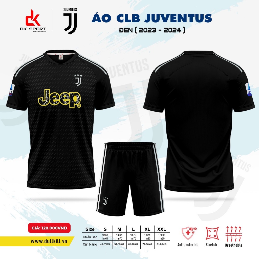 Bộ quần áo đá banh Juventus đen sân khách 2024 DK