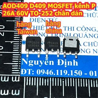 5 con AOD409 D409 MOSFET kênh P 26A 60V TO-252 chân dán kde7127