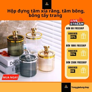 Hộp đựng tăm xỉa răng, lọ đựng tăm bông bằng acrylic màu hổ phách