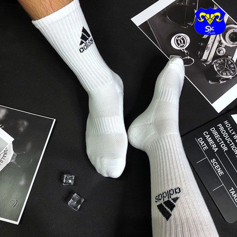 Combo 10 tất vớ đá bóng dệt kim nike adidas cotton trắng đen
