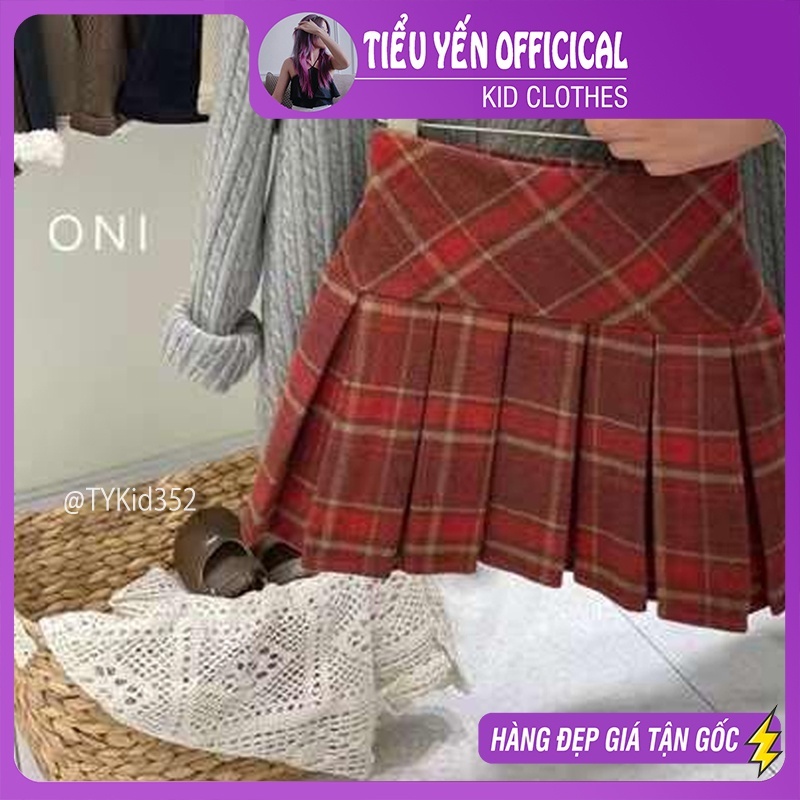 Quần áo trẻ em, Chân váy dạ bé gái dáng xòe xếp ly, màu caro đỏ mặc Noel - Tết cho bé 8-25kg V352 | Tiểu Yến KID