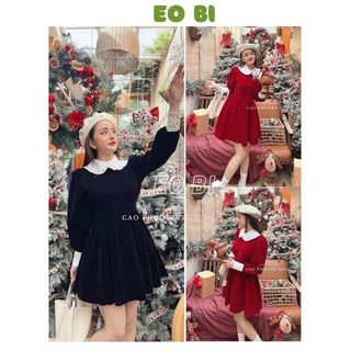 Váy nhung tiểu thư cổ cánh sen trắng phối tay cực xinh nhẹ nhàng dễ thương cho các cô nàng nhà mình - EOBI