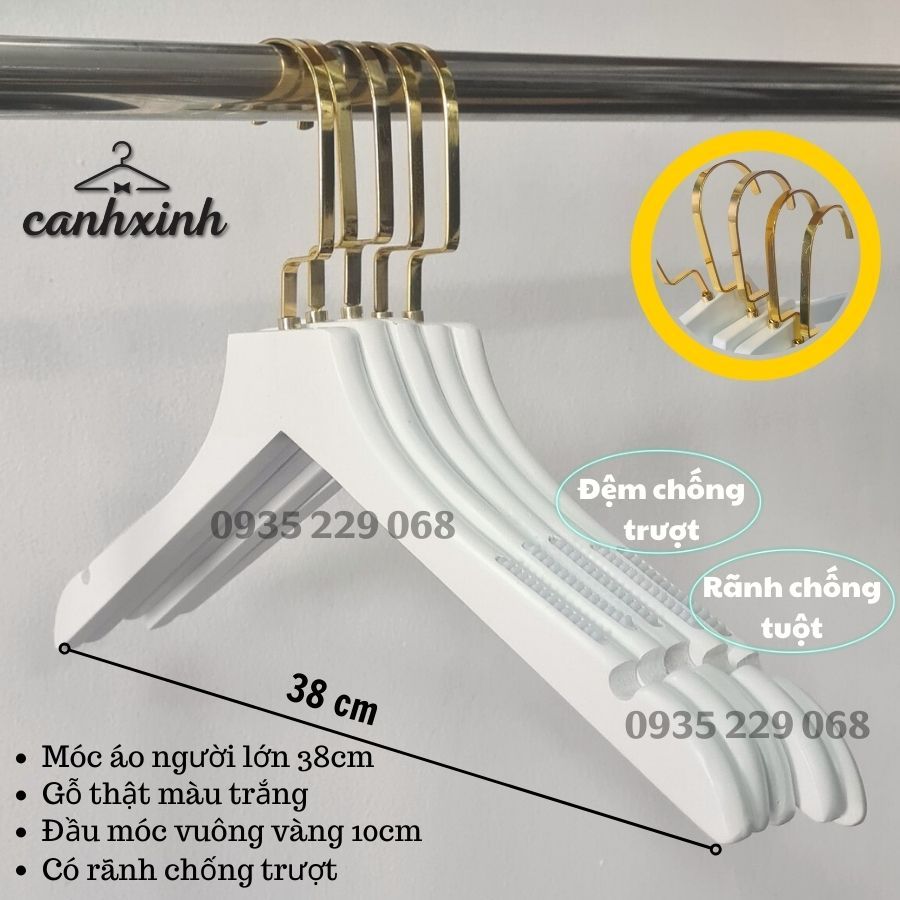 Móc Gỗ Màu Trắng Treo Quần Áo Người Lớn, Móc Áo Cho Shop